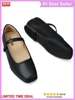 Square Toe Mary Jane Ballet Flats Cushioned Arch Support Dress Shoes
